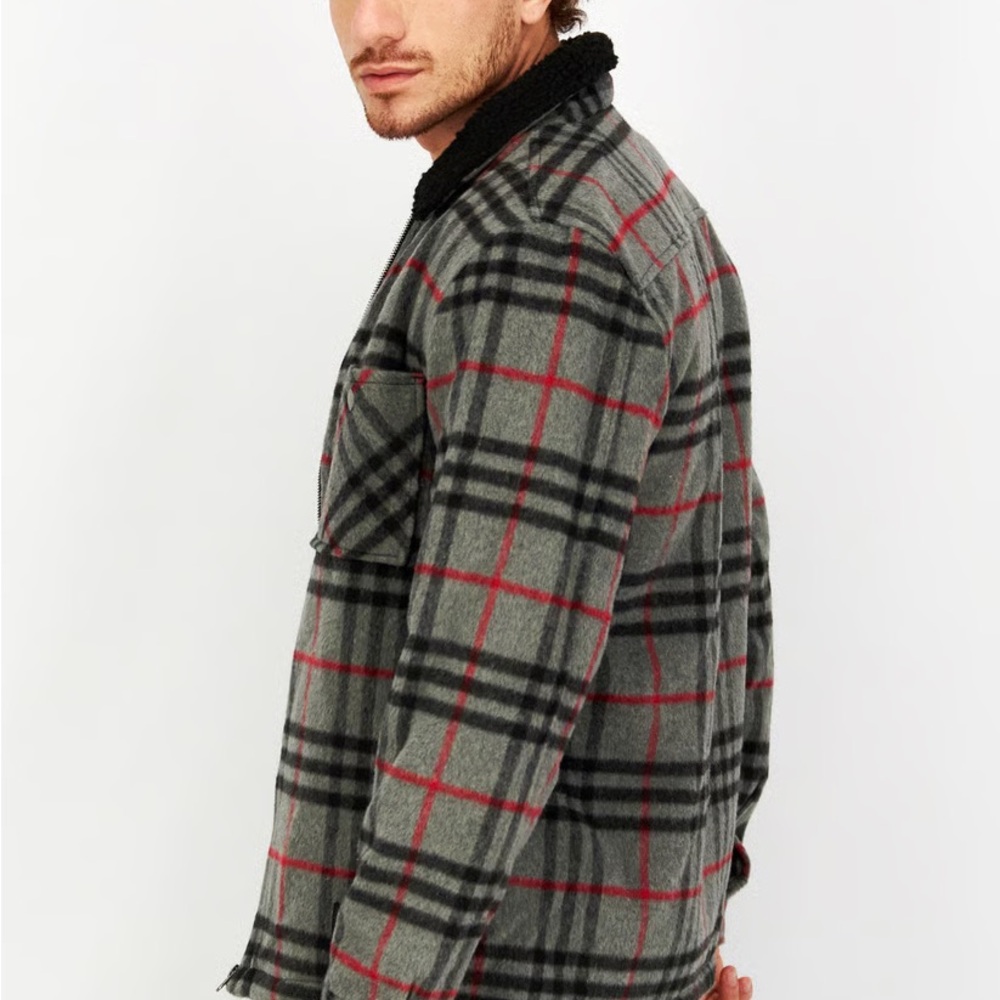 2/$5 Wesc Gray and Red Checkered Shirt Jacket Unisex